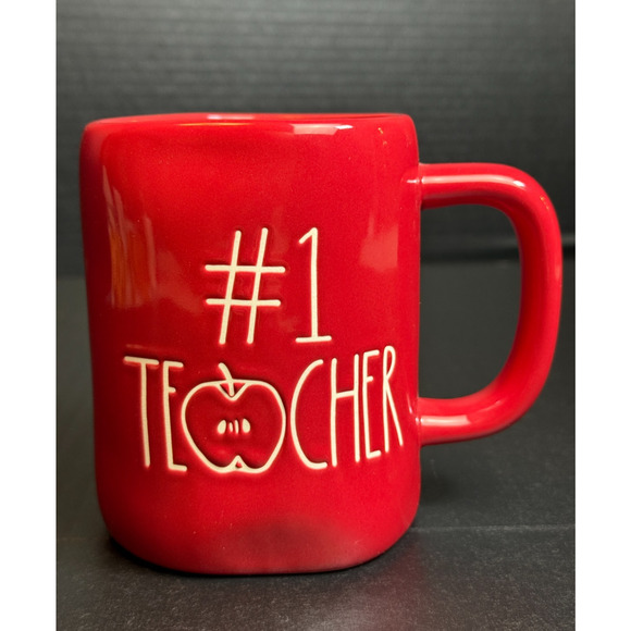 Rae Dunn #1 TEACHER Red Mug With Apple Detail - Picture 7 of 10